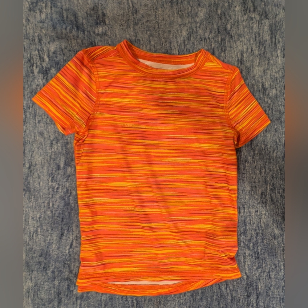 Lands' End Kids XS Orange and Yellow Striped Tee
